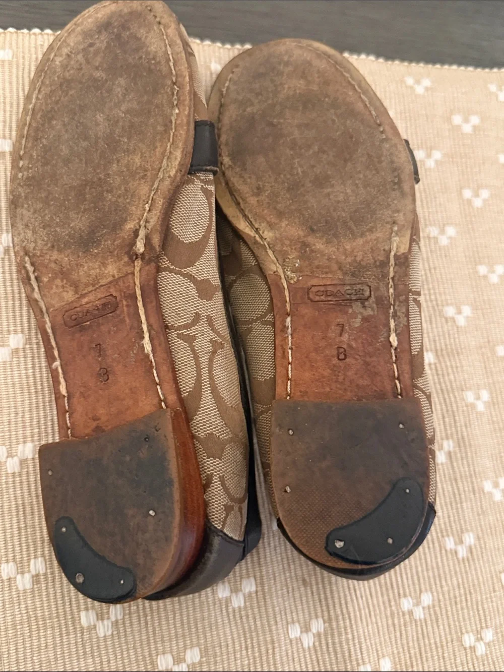 Coach Signature Jacquard Horsebit Loafers Brown Tan Leather Flats Size 7
